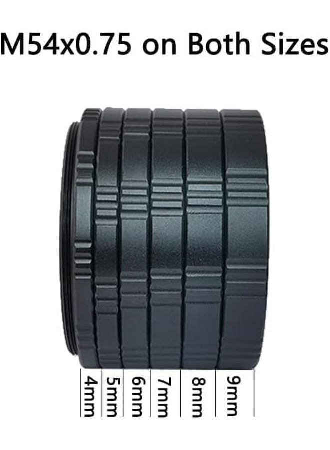 M54x0 75mm مجموعة أنبوب تمديد بؤري معدني 4 5 6 7 8 9 مم للتصوير الفلكي بالتلسكوب أسود - Image 3