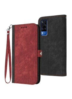 Case Cover For vivo Y51 2020 India/Y31 4G India Side Buckle Double Fold Hand Strap Leather Phone Case Red