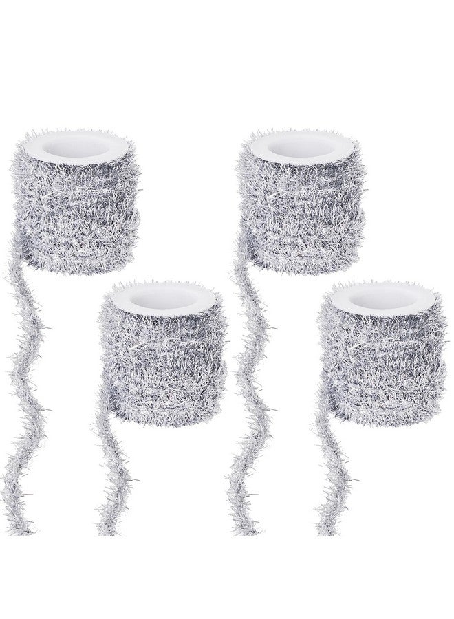 Tongcloud 4 Rolls Halloween ChristmasTinsel Ribbon Metallic Garland Tinsel Garland Halloween Metallic Tinsel Ribbon Glitter Tinsel Ribbon Party(Sliver, 19.6feetx0.7inches) - Image 1