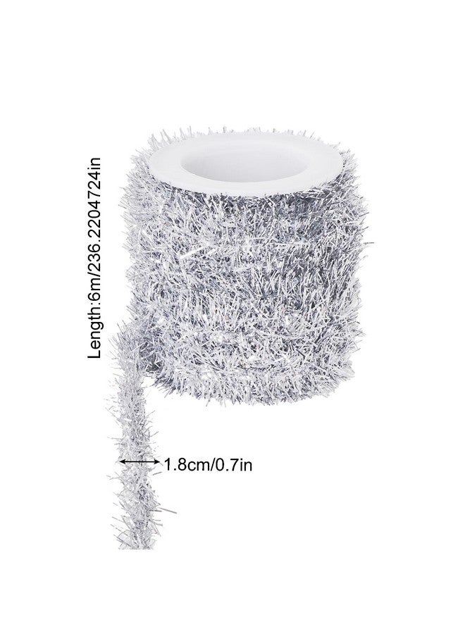 Tongcloud 4 Rolls Halloween ChristmasTinsel Ribbon Metallic Garland Tinsel Garland Halloween Metallic Tinsel Ribbon Glitter Tinsel Ribbon Party(Sliver, 19.6feetx0.7inches) - Image 2