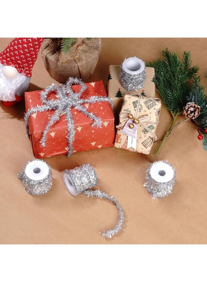 Tongcloud 4 Rolls Halloween ChristmasTinsel Ribbon Metallic Garland Tinsel Garland Halloween Metallic Tinsel Ribbon Glitter Tinsel Ribbon Party(Sliver, 19.6feetx0.7inches) - Image 3