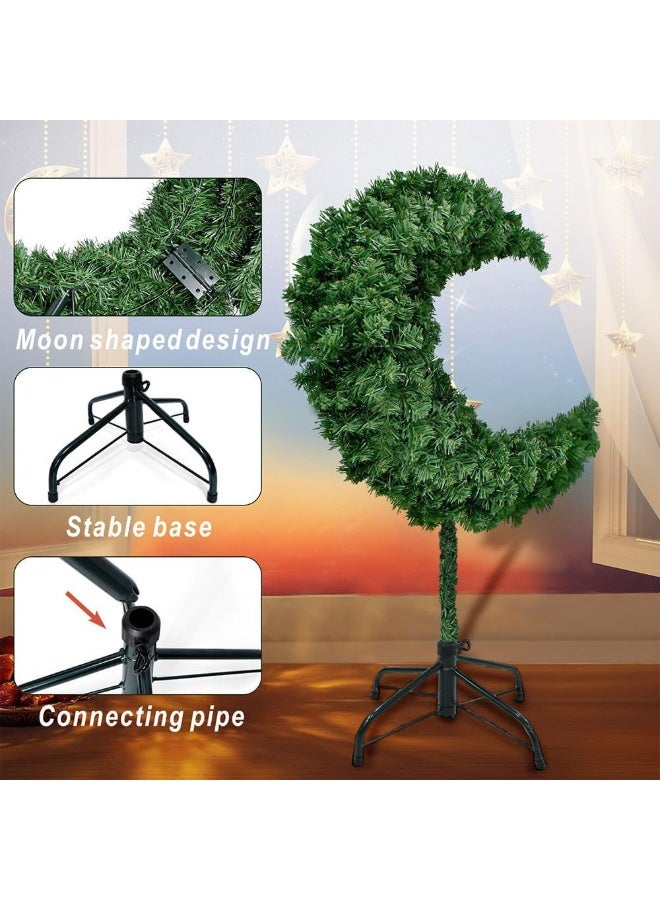 سنشر ديكور شجرة هلال رمضان - شجرة زينة اصطناعية من البولي فينيل كلوريد بولي كلوريد الفينيل بطول 180 سم، ديكور المنزل والحديقة الإسلامية لعيد الفطر (أخضر) - Image 4