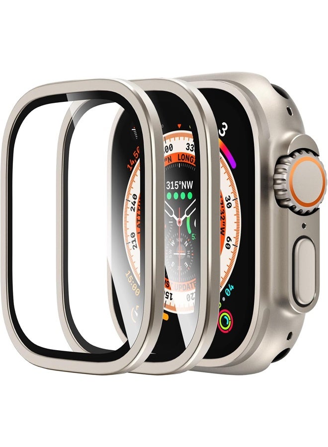 2PCS Apple Watch Ultra 2/Ultra Screen Protector 49mm,9H Tempered Glass + Titanium Alloy Frame - Image 1