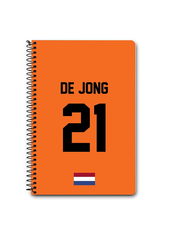 Stylizedd Designer A5 Spiral Notebook Memo Notepad Journal - Football Team - Netherlands Player Name - De Jong - Image 1