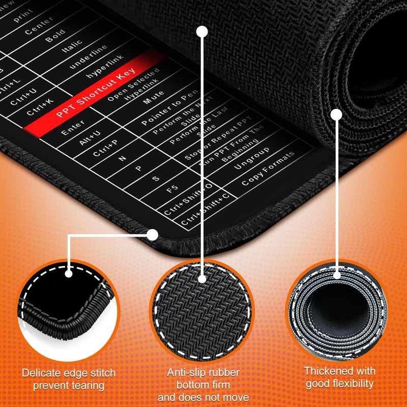 HOWUKE وسادة ماوس اختصارات لوحة المفاتيح، ورقة غش لاختصارات المكتب/إكسل/ورد/PPT، وسادة لوحة مفاتيح كبيرة جداً مضادة للانزلاق مع أنماط مفاتيح اختصار واضحة (31.5 * 11.8 بوصة) - Image 5