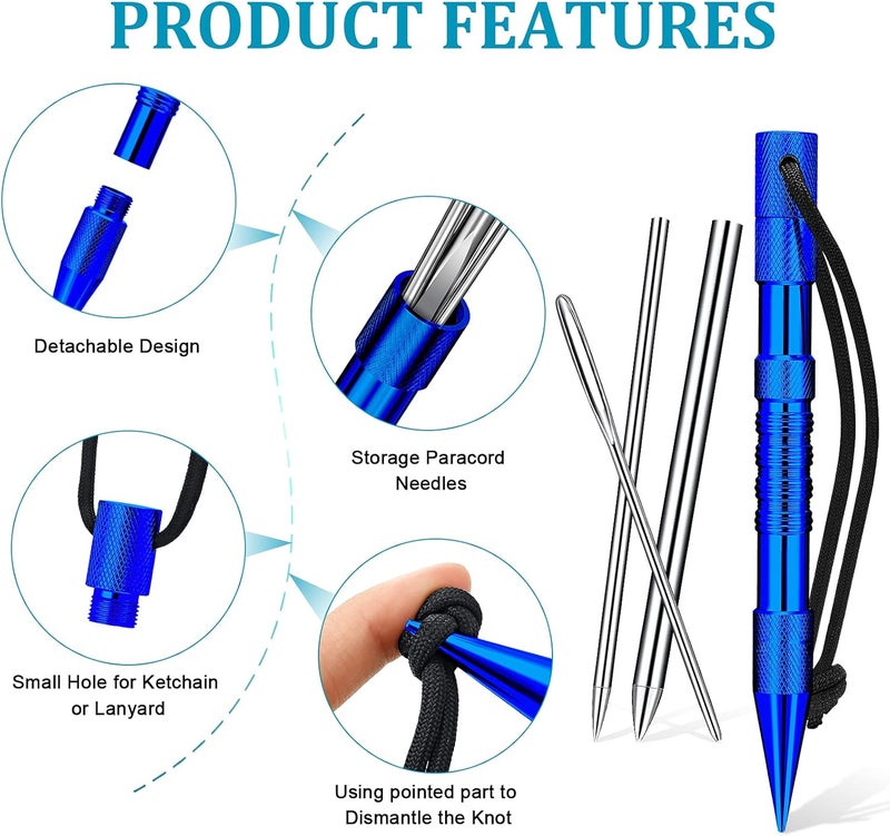 Ferraycle 12-Piece Paracord Fid Set - Stainless Steel Knotter Tools, Marlinspike Set, Lacing Needles, Smoothing Tool for Leather or Paracord Work (Dark Blue) - Image 4