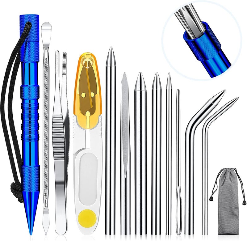 Ferraycle 12-Piece Paracord Fid Set - Stainless Steel Knotter Tools, Marlinspike Set, Lacing Needles, Smoothing Tool for Leather or Paracord Work (Dark Blue) - Image 1