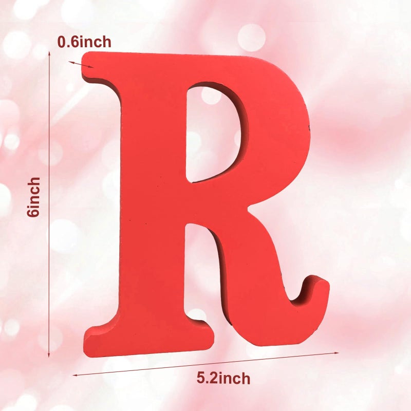 AOCEAN 6 Inch Red Wood Letters Unfinished Wood Letters for Wall Decor Decorative Standing Letters Slices Sign Board Decoration for Craft Home Party Projects (R) - Image 2