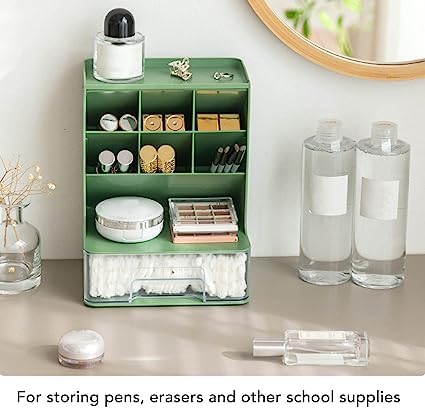 Home Cube Desk Organizer With Drawer Desktop Office Stationery Storage Box Desk Accessories Mobile Holder Table Organiser Study Table Desk Organizer (2020, Green) - Plastic - Image 2