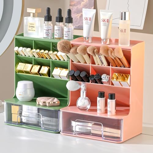 Home Cube Desk Organizer With Drawer Desktop Office Stationery Storage Box Desk Accessories Mobile Holder Table Organiser Study Table Desk Organizer (2020, Green) - Plastic - Image 5