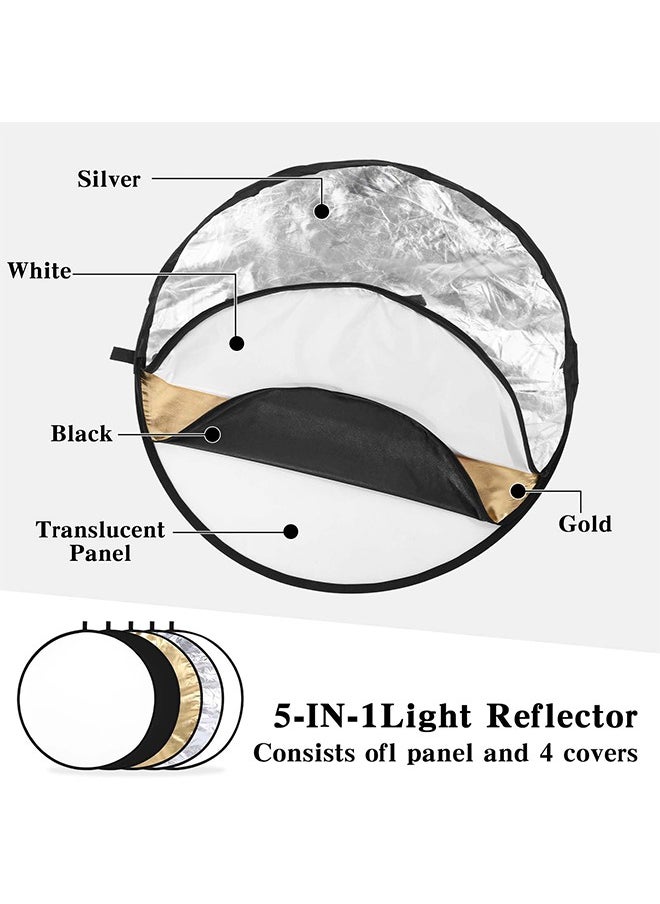 TodyJeyHo (60cm) Photography light reflector 5-in-1, foldable photography diffuser, portable photography light reflector, studio outdoor lighting, gold, silver, white and black semi-transparent, suitable for outdoor studio lighting  - Image 3