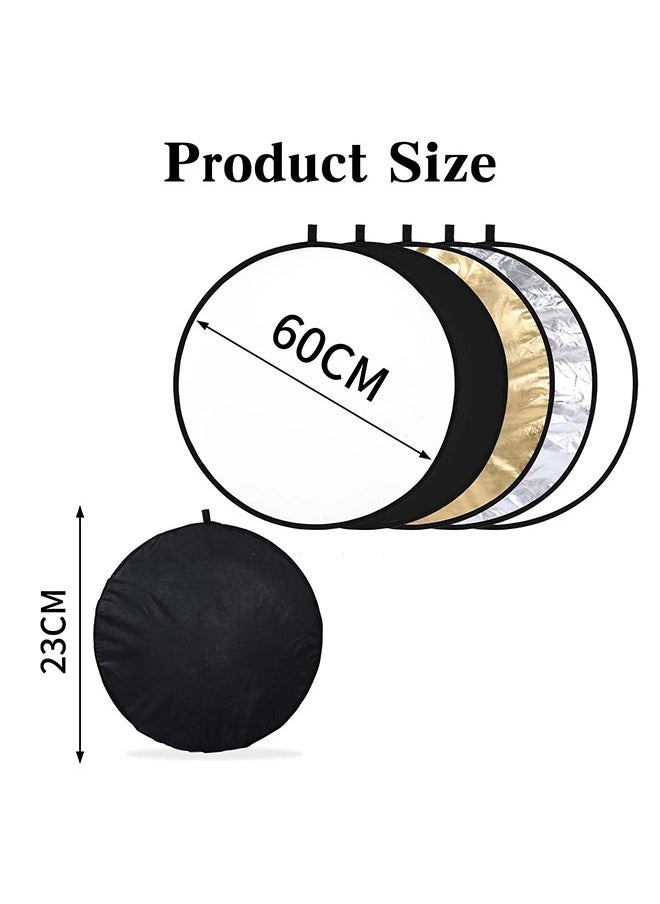 TodyJeyHo (60cm) Photography light reflector 5-in-1, foldable photography diffuser, portable photography light reflector, studio outdoor lighting, gold, silver, white and black semi-transparent, suitable for outdoor studio lighting  - Image 2