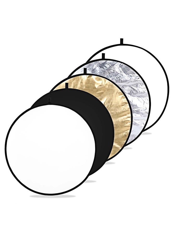 TodyJeyHo (60cm) Photography light reflector 5-in-1, foldable photography diffuser, portable photography light reflector, studio outdoor lighting, gold, silver, white and black semi-transparent, suitable for outdoor studio lighting  - Image 1