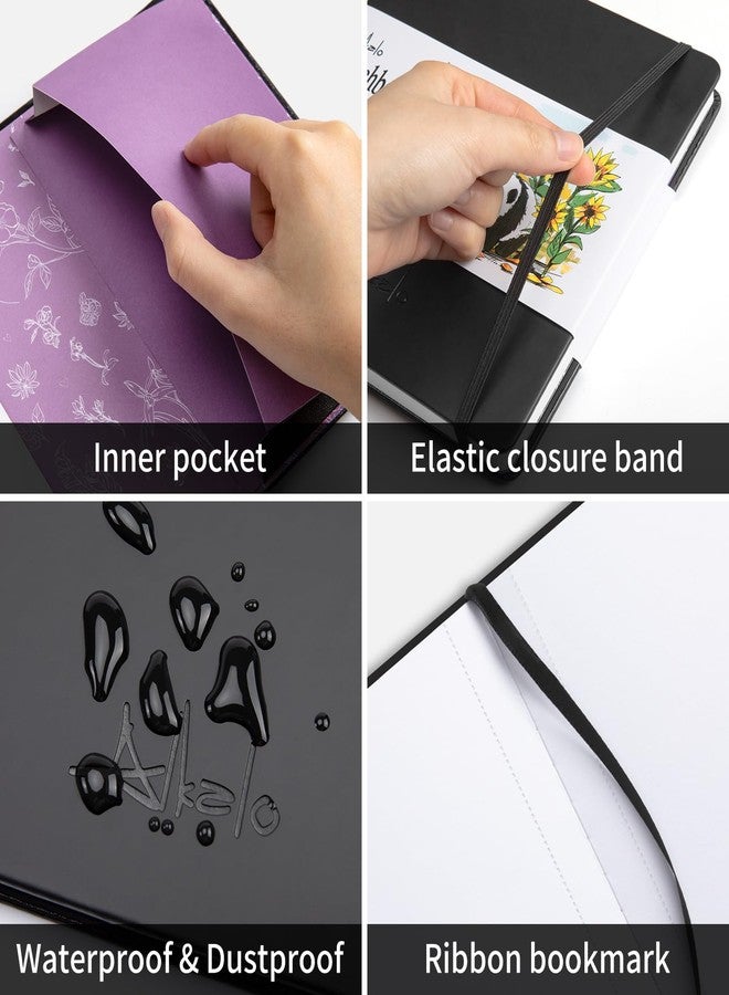 ALKALO Sketchbook 180gsm/122lb Square Drawing Notebook with Elastic Enclosure and Ribbon Marker (Medium, Black) - Image 5