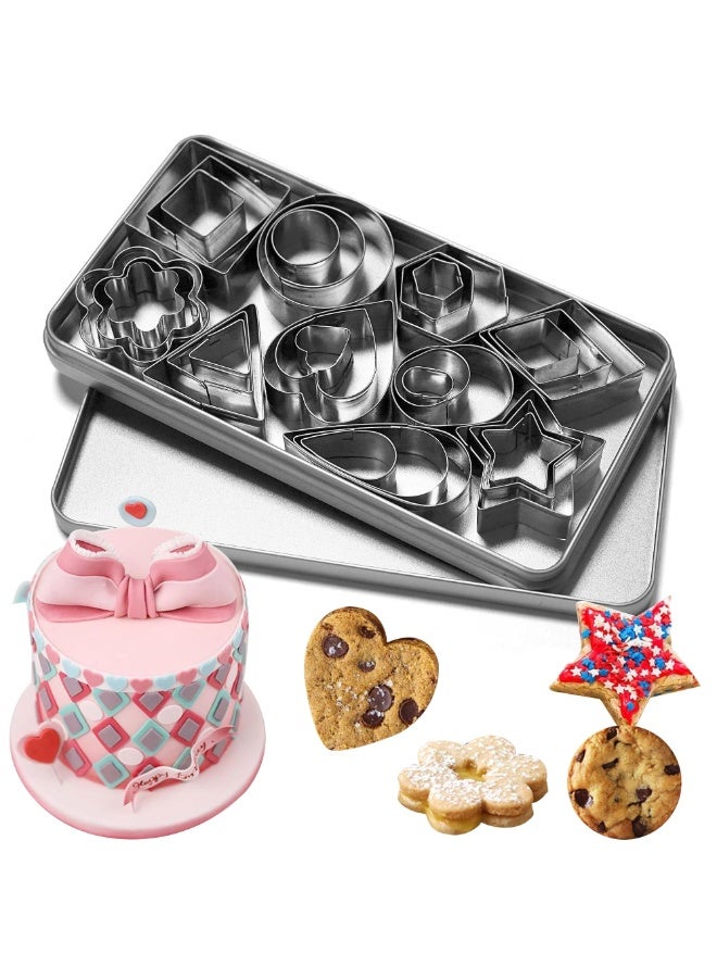 OSHIMA 30 PCS Cookie Cutters Set, Metal Cookie Cutters, Stainless Steel Star Cookie Cutter, With Box Metal Stamps Mini Star Flower Hexagon Round Heart Square Triangle Oval Raindrop Geometric Shapes - Image 1
