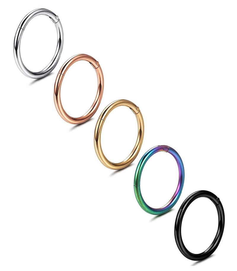 Jstyle خواتم أنف جراحي من الفولاذ 316L مجموعة 5 قطع حلقات Septum 16G/18G/20G حلقات أنف قابلة للطي للنساء والرجال حلقات أذن غضروفية هليكس تراغوس كونش دايث مجوهرات ثقب Septum 20G 10mm - Image 1