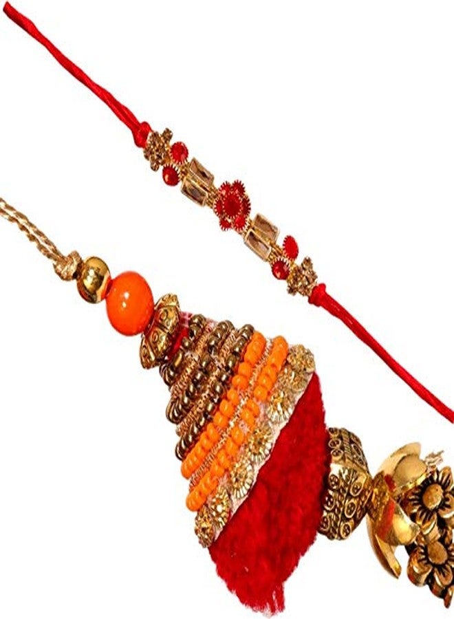 Suninow Designer Golden RED Rakhi with LUMBA Set for Brother and BHABHI - Image 2