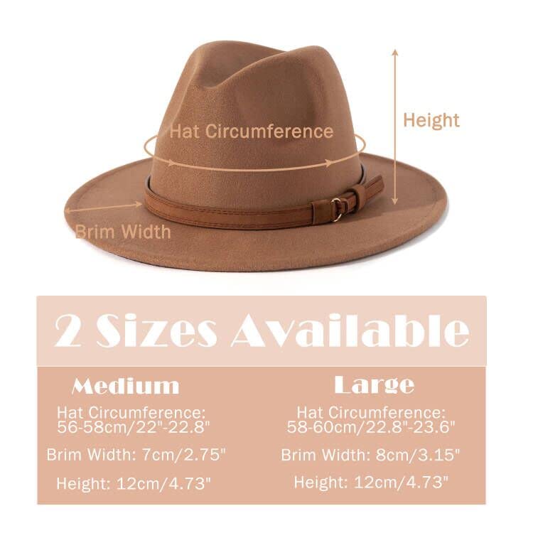 Lisianthus Men & Women Vintage Wide Brim Fedora Hat with Belt Buckle A-Khaki 59-60cm - Image 3