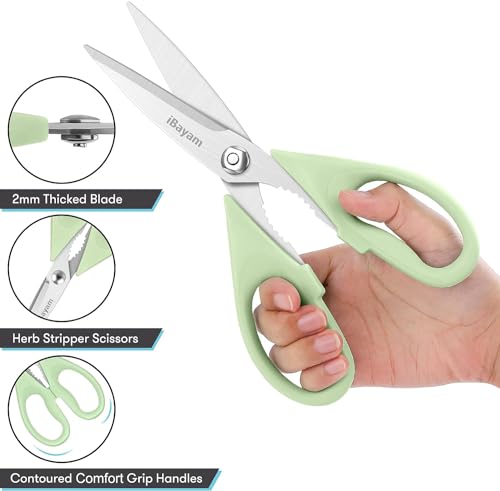iBayam Kitchen Shears, iBayam Kitchen Scissors All Purpose Heavy Duty Meat Scissors Poultry Shears, Dishwasher Safe Food Cooking Scissor Stainless Steel Utility Scissor, 2-Pack, Light Blue, Pistachio - Image 4