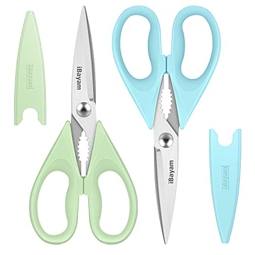 iBayam Kitchen Shears, iBayam Kitchen Scissors All Purpose Heavy Duty Meat Scissors Poultry Shears, Dishwasher Safe Food Cooking Scissor Stainless Steel Utility Scissor, 2-Pack, Light Blue, Pistachio - Image 1