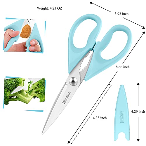iBayam Kitchen Shears, iBayam Kitchen Scissors All Purpose Heavy Duty Meat Scissors Poultry Shears, Dishwasher Safe Food Cooking Scissor Stainless Steel Utility Scissor, 2-Pack, Light Blue, Pistachio - Image 3