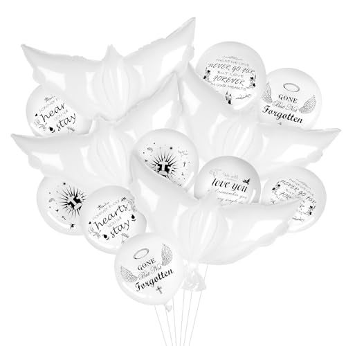 Eaezerav 39 Pcs Dove Memorial Balloons to Release in Sky Peace Dove White Biodegradable Balloons Memory Life Floting Balloon for Funeral Condolence Anniversary Happy Heavenly Memorial Decorations - Image 1