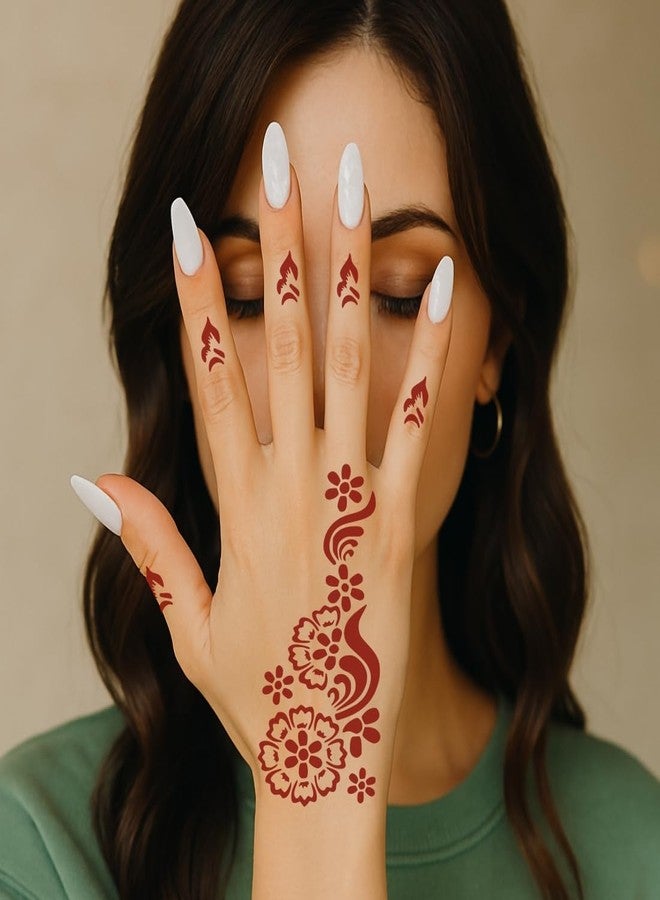 VANVATI Beautiful Hand Henna Template With Floral Mehndi Stencil Sticker One Set For Both Hand | Easy To Apply Stencil Mehndi Sticker Perfect For Weddings, Parties And any Occasion - Image 3