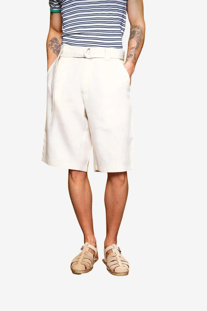 GIESTO High Waist Linen Belted Shorts