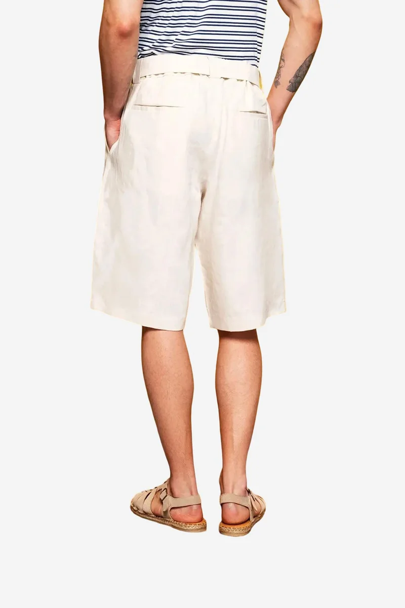 Giesto Beige Natural GIESTO High Waist Linen Belted Shorts for Men | Best Price UAE
