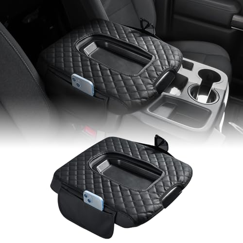 JOYTUTUS Center Console Cover Compatible with 20192025 2026 Silverado Sierra Jump Seat Leather Arm Rest Armrest Cover for Car Durable Middle Console Cover Replacement for Trucks with 2 Pockets - Image 1