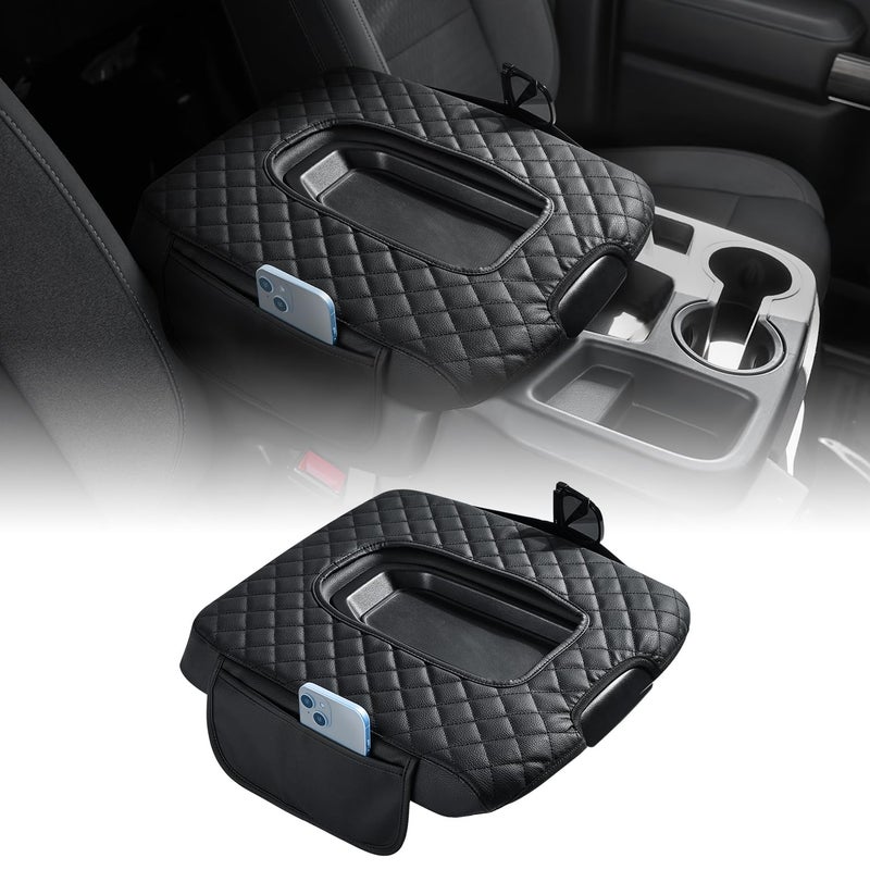 JOYTUTUS Center Console Cover Compatible with 20192025 2026 Silverado Sierra Jump Seat Leather Arm Rest Armrest Cover for Car Durable Middle Console Cover Replacement for Trucks with 2 Pockets - Image 2