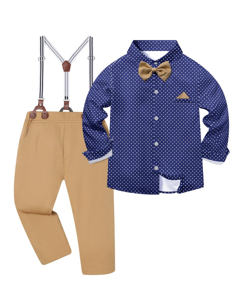 DISAUR Boys Suit Dress Clothes Ring Bearer Outfit Homecoming Dresses Boy Blue Polka Dot Shirt + Khaki Pants Set for Kids Wedding Guest Suits Red Size 9 10 - Image 1