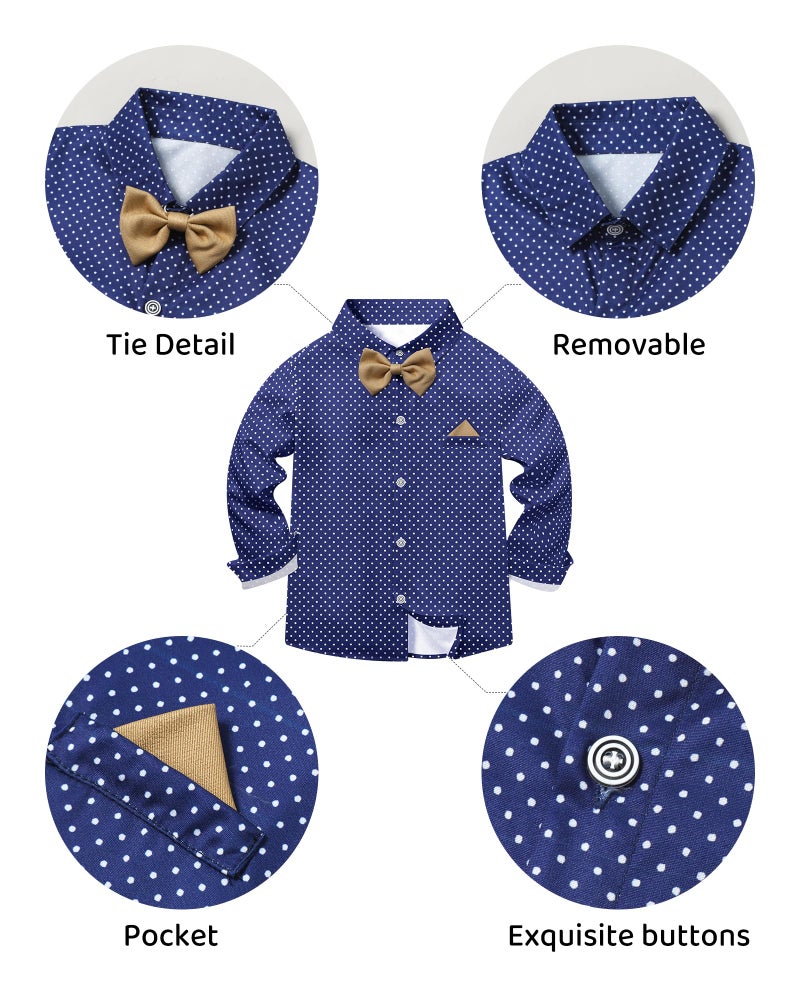 DISAUR Boys Suit Dress Clothes Ring Bearer Outfit Homecoming Dresses Boy Blue Polka Dot Shirt + Khaki Pants Set for Kids Wedding Guest Suits Red Size 9 10 - Image 2