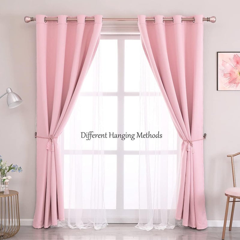 SOFJAGETQ Pink Double Layer Curtains 90 Inch Length- Baby Pink Blackout Curtains with White Sheer Voile for Bedroom, Living Room and Nursery, Girl's Blocking Curtains, 52 x 90 inch - Image 2