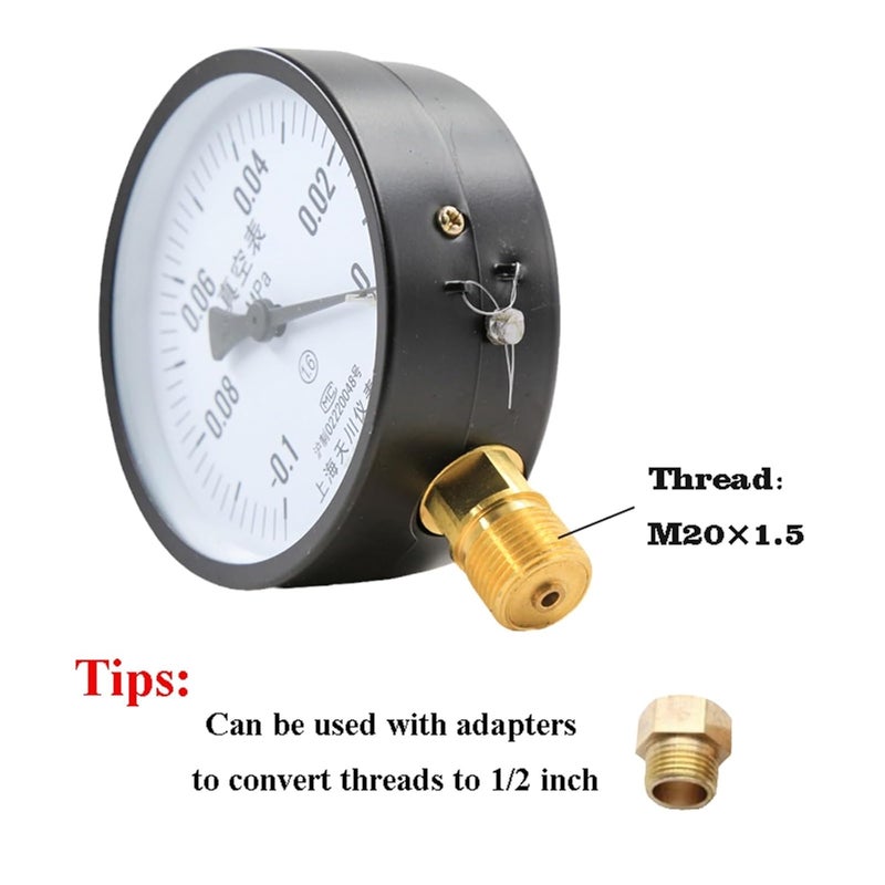 مقياس الضغط العالمي 100 مم قرص M20x1.5 خيط 0-1 ميجاباسكال نطاق ماء هواء فراغ غاز - Image 4