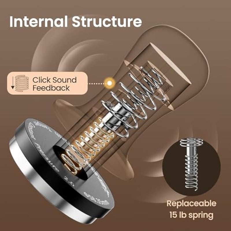 45.5mm Espresso Tamper - 3 Spring Loaded Coffee Tamper with Sound Feedback - Barista Calibrated Tamper with 15lb / 30lbs Replacement Springs - Compatible for Flair Pro and Pro 2 T7074T-OS - Image 4
