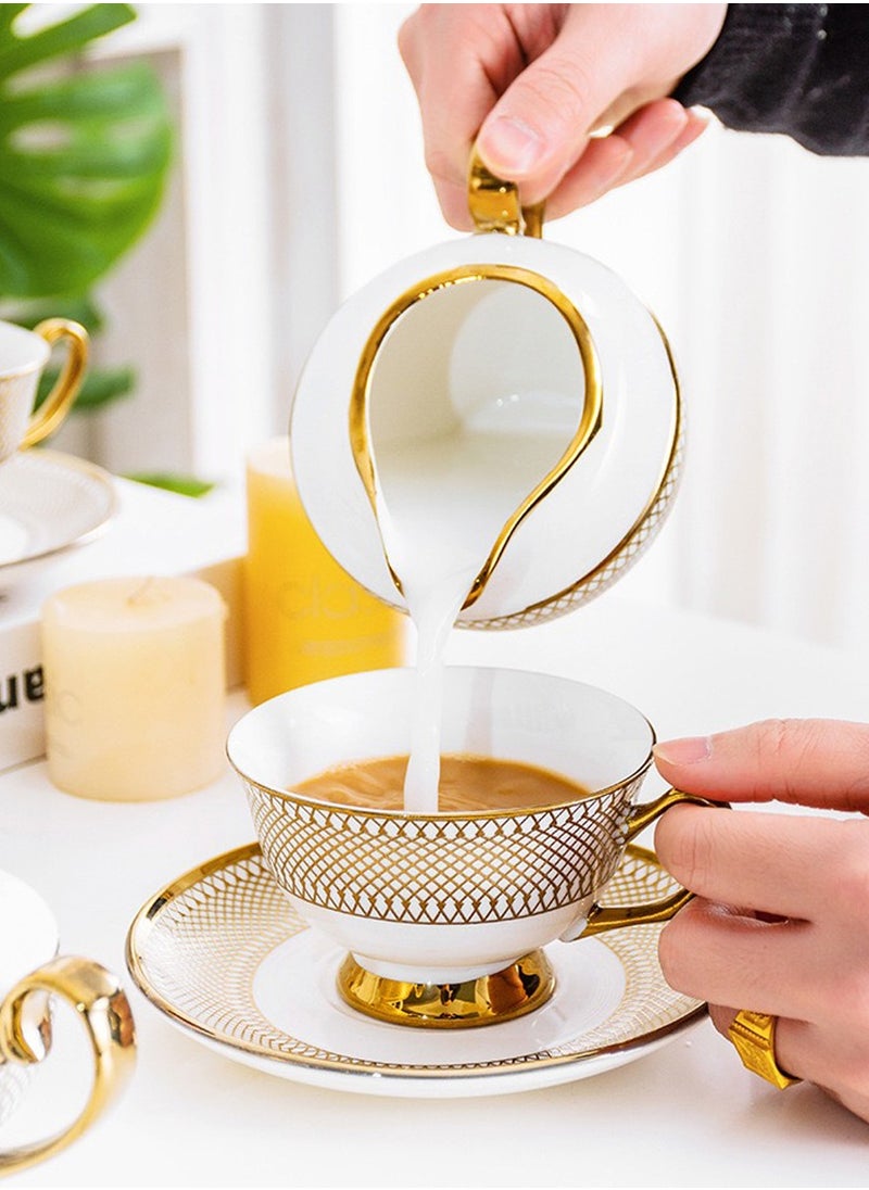 HenSunHome - 1 Cup 1 Saucer Phnom Penh Ceramic Coffee Cup And Saucer Afternoon Flower Tea Cup 220ml - Image 1