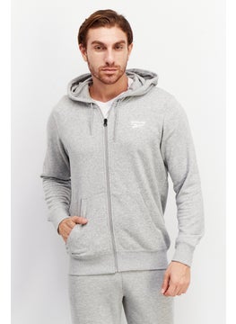 Reebok Men Sportswear Fit Long Sleeve Training Full Zipper Hooded Sweatshirt, Grey  - Image 1