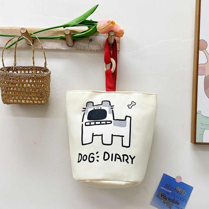 Puppy Printed Bucket Bag Pixel Printed Commuter All-Match Handbag Class Portable Canvas Bag - Image 2