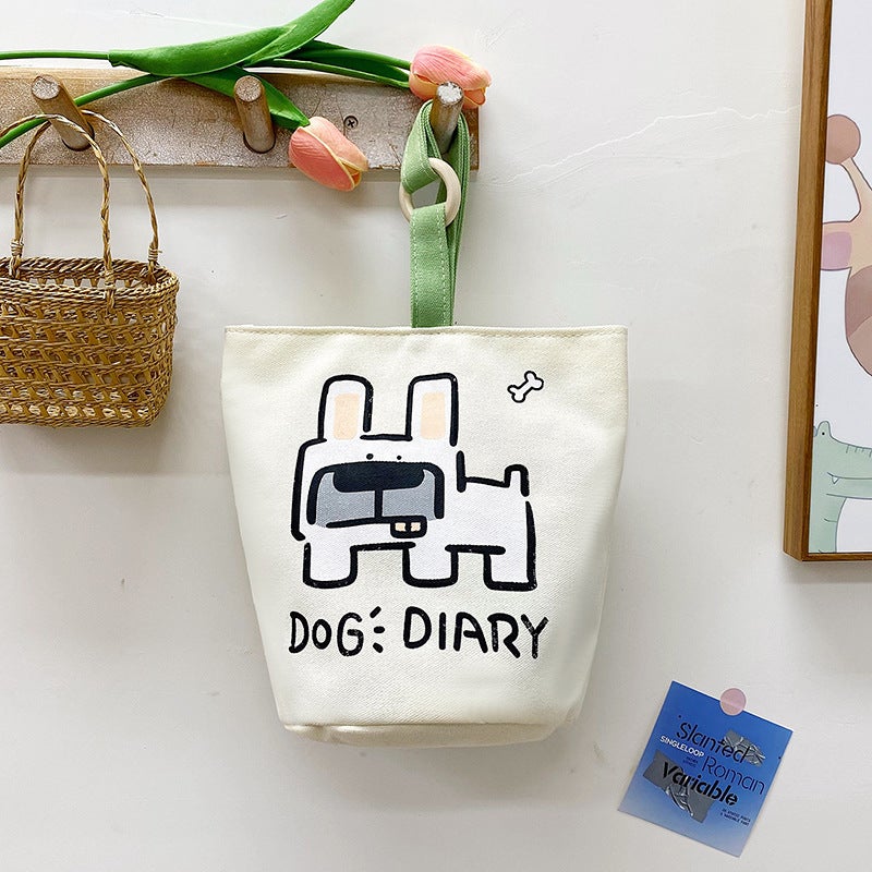 Puppy Printed Bucket Bag Pixel Printed Commuter All-Match Handbag Class Portable Canvas Bag - Image 4