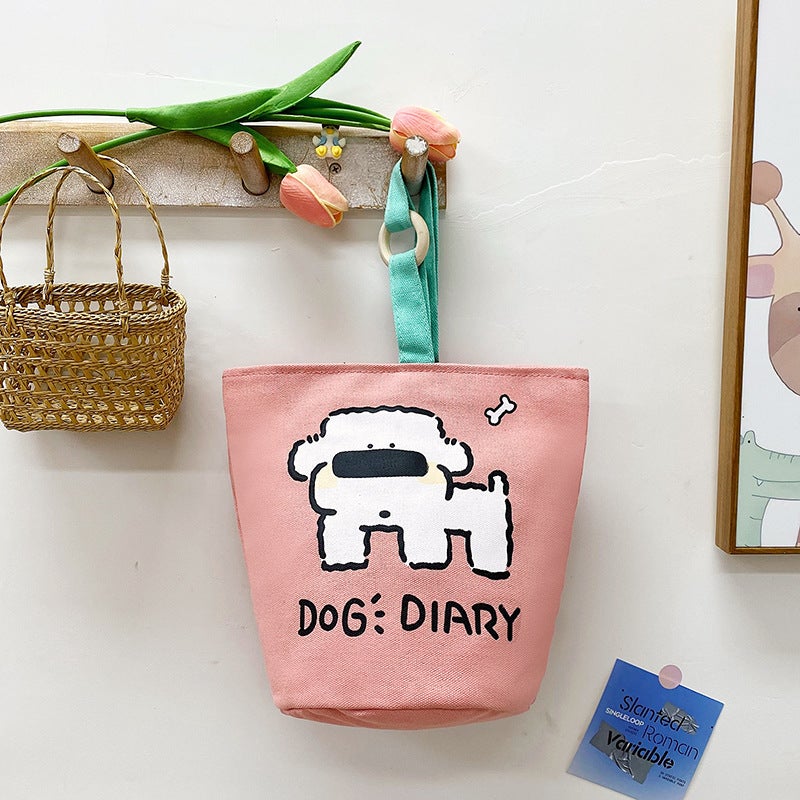 Puppy Printed Bucket Bag Pixel Printed Commuter All-Match Handbag Class Portable Canvas Bag - Image 3