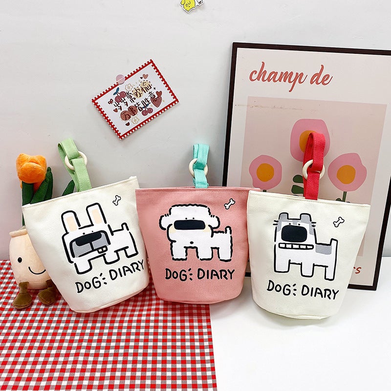 Puppy Printed Bucket Bag Pixel Printed Commuter All-Match Handbag Class Portable Canvas Bag - Image 5