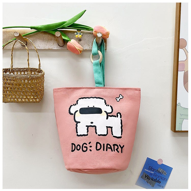Puppy Printed Bucket Bag Pixel Printed Commuter All-Match Handbag Class Portable Canvas Bag - Image 1