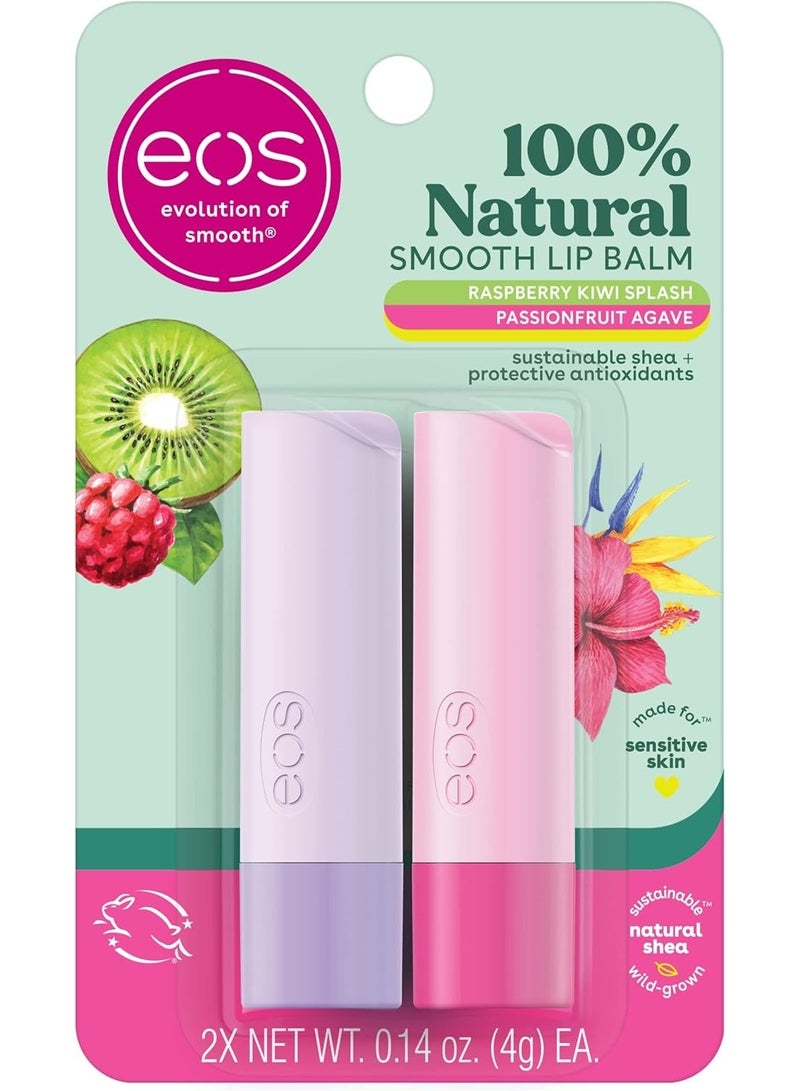 eos 100% Natural Lip Balm, Raspberry Kiwi Splash & Passionfruit Agave, All-Day Moisture, Lip Care Products, 0.14 oz, 2-Pack - Image 1