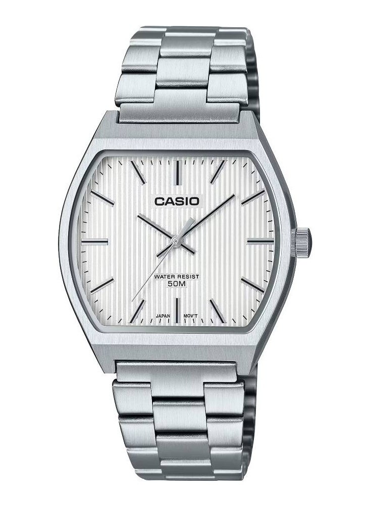 CASIO ساعة كوارتز أنالوج بمينا بيضاء من الفولاذ المقاوم للصدأ للرجال MTP-B140D-7AVDF  - Image 1