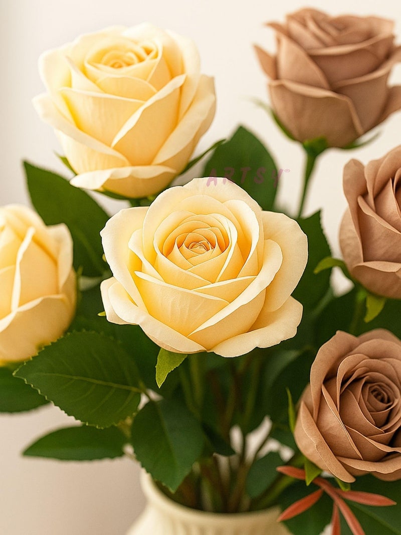 ARTSY® Artificial Flowers Bunch for Decoration Rose Flowers, Ideal for vase, Home, Office Decor, Gifts, Craft, Artificial Plants for Decoration, Without vase, Multi, Combo, 2 Piece, 35 cm Height - Image 2