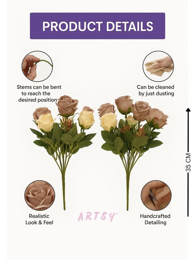 ARTSY® Artificial Flowers Bunch for Decoration Rose Flowers, Ideal for vase, Home, Office Decor, Gifts, Craft, Artificial Plants for Decoration, Without vase, Multi, Combo, 2 Piece, 35 cm Height - Image 5