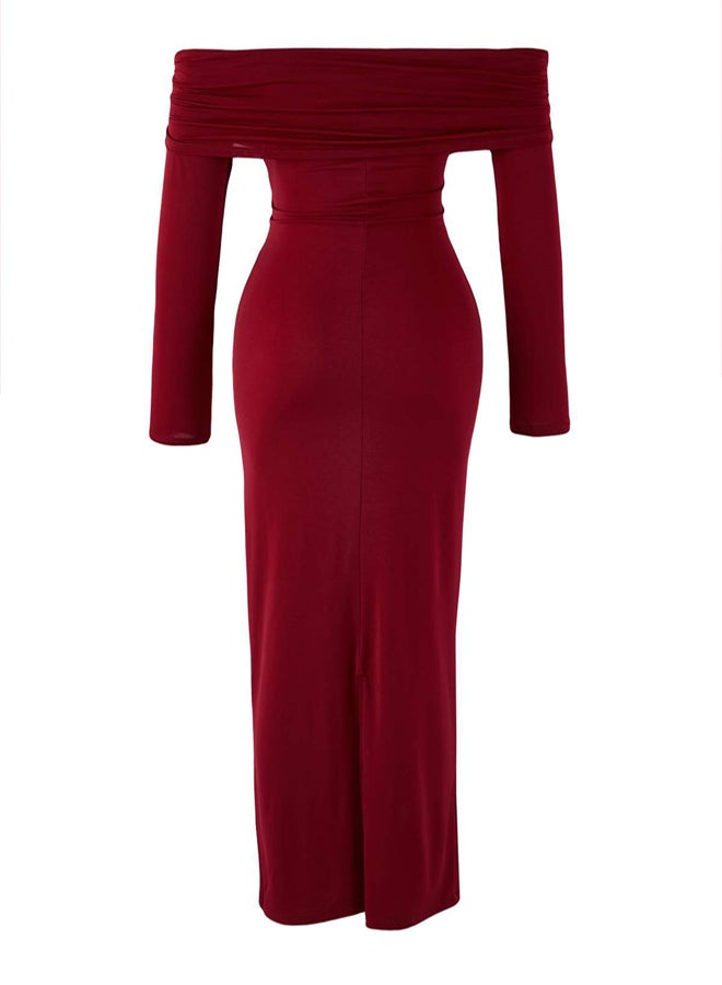 trendyol Burgundy Collar Detailed Knitted Midi Unlined Stylish/Evening Dress - Image 5