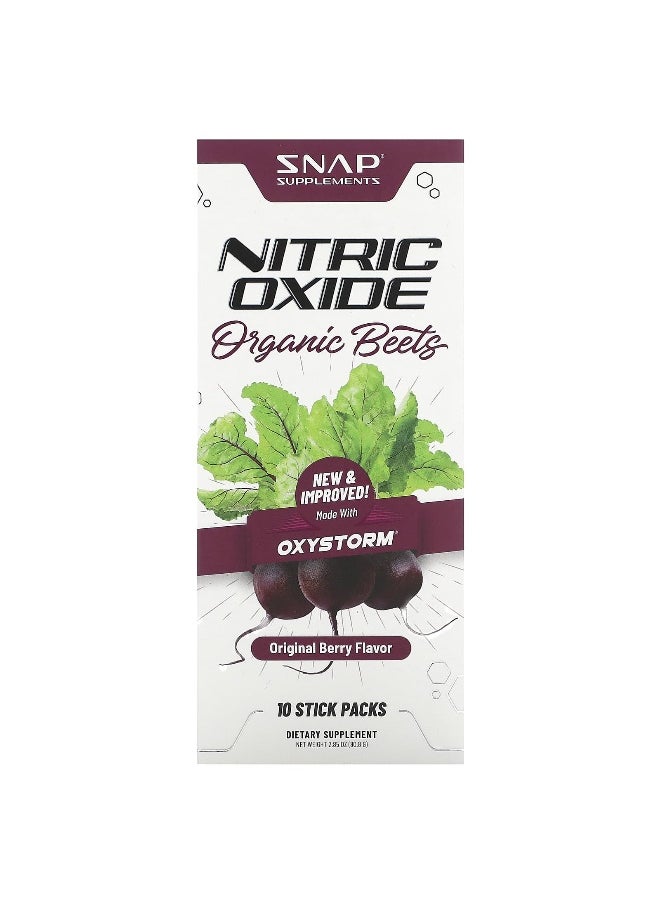 SNAP SUPPLEMENTS - Snap Supplements, Nitric Oxide, Organic Beets, Original Berry, 10 Stick Packs, 0.29 oz (8.2 g) Each - Image 1