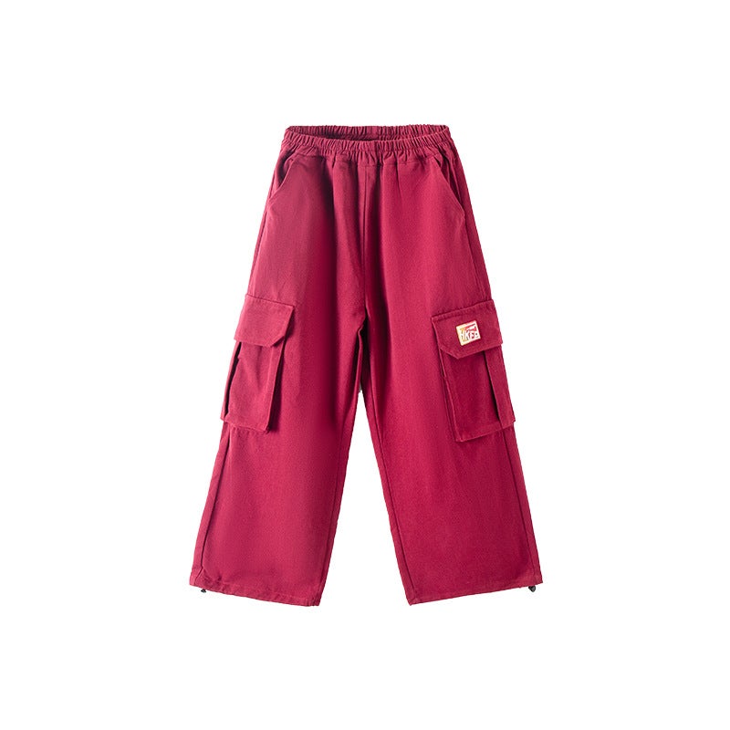 Kids Hip-Hop Dancewear Baseball Jacket Set Wine red overalls